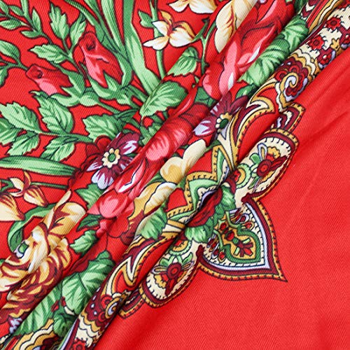 Gudessly Women's Traditional Scarf Wrap Tassel Fringes Neck Head Shawl Retro Scarf Floral Poncho Printing Square Cape 50inch - color: Cerise