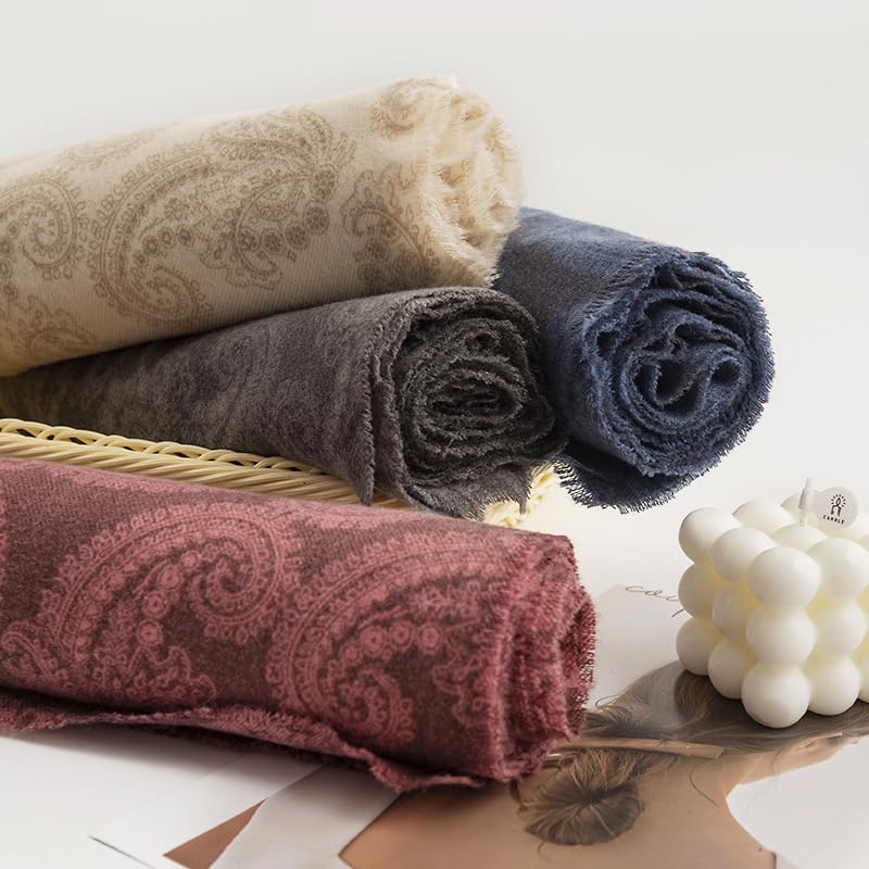 Women Paisley Soft Scarf Spring Thin Scarves Winter Western Scarves Shawl Fall Boho Scarf Wraps 25W with 75L in - color: Paisly-beige