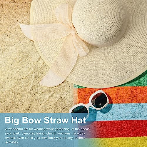DRESHOW Beach Hats for Women Big Straw Wide Brim Summer Hat Floppy Foldable Roll up Cap Sun Hat UPF 50+ - color: Beige 5.9
