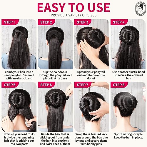 Teenitor Hair Styling Kit: 5 Bands, 20 Bobby Pins, 7 Chignons (2 Small, 2 Medium, 1 Large, 1 Extra-Large), Black - color: C-Black