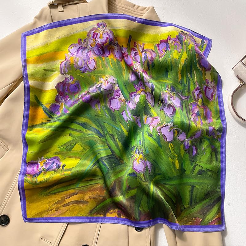 MEISEE 100% Pure Mulberry Silk Scarf 21" Square Scarf Neckerchief Headscarf Breathable Lightweight for Women Gift Packed - color: M3 Green+purple