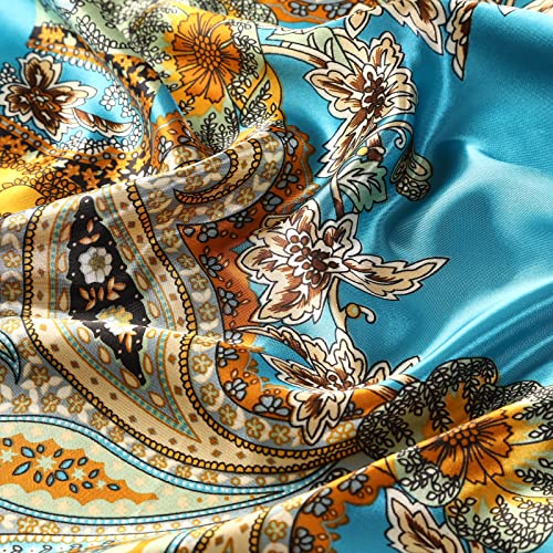 AWAYTR Satin Silk Scarf - Large Hair Bandana, Sleeping Wrap for Women - color: Paisley(blue)
