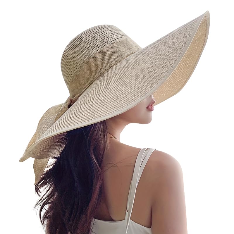 Beach Hats for Women - Beach Hat Womens UPF 50+, Packable Sun Hat Women Roll Up, Wide Brim Straw Hat for Women - color: Beige