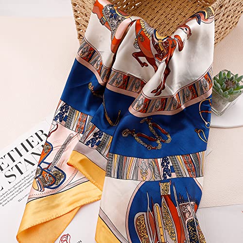 NZKNP Silk-Like Head Scarf - Women's Bandana Wraps - color: 28-yellow and Blue, size: 35"*35"