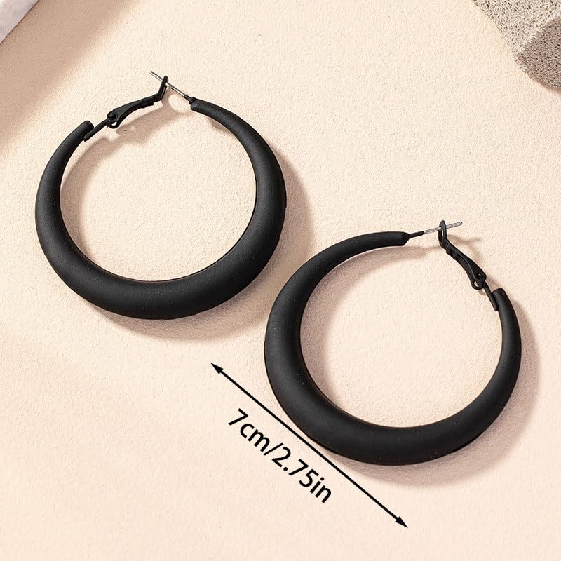 Colorful Large Hoop Earrings for Women Chunky Statement Earrings for Women White Black Red Leopard Hot Pink Earrings Big Hoops Vintage Neon 80s 90s Earrings Chunky Jewelry - style: Black