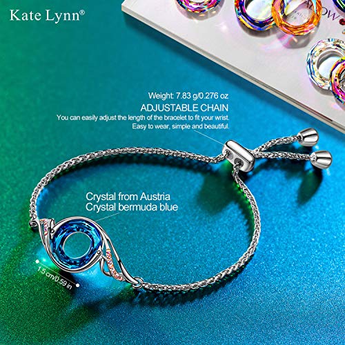 Kate Lynn Rise From the Ashes Phoenix Bracelet Made with Crystals from Austria, Adjustable Slider Bracelet for Women, Packaged with Jewelry Box, Birthday Gift for Women, Symbol of Luck and Renewal - color: Bermuda Blue