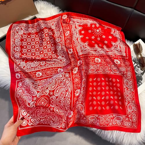 Sumolux Head Hair Scarf for Women Like Satin Silk Scarf Bandana Hair Wrapping Night Large Square Scarves 27.5" - color: Red Cashew Nuts