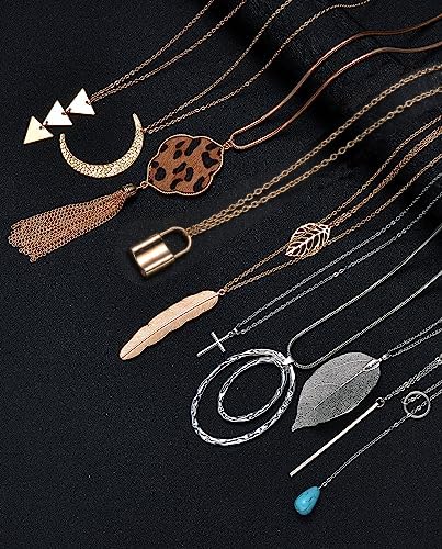 10Pcs Long Pendant Necklace Simple Moon Bar Three Triangle Tassel Lock Sweater Y Shape Punk Chain Choker Necklace for Women Men Gold Silver Plated - style: F:10Pcs (Traingle)