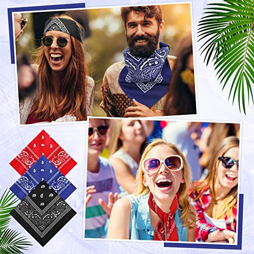 Handepo 150 Pcs Bandanas Bulk, Colorful Paisley Bandanas Unisex Head Wrap Scarf Cowboy Headband Handkerchief - color: Red, Blue, Black