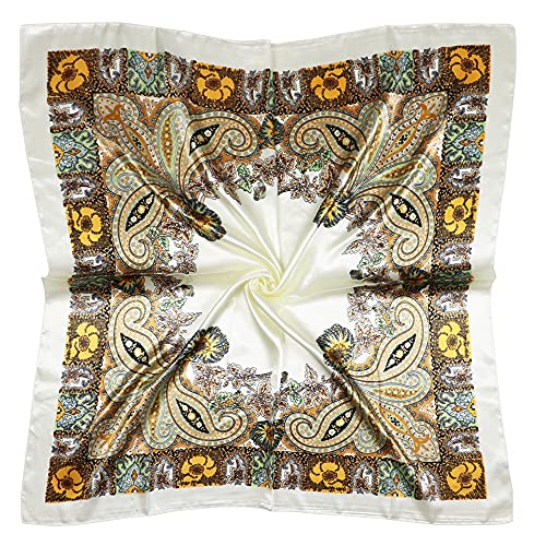 vabovin Satin Head Scarf for Women Silk Like Hair Scarf, 35 x 35 in | Silk Feel Fabric, Hair Wrap for Sleeping, Headscarf and Neck Scarf, Square Bandana Style, Fashion Accessory - color: 006 Light Yellow Cashew