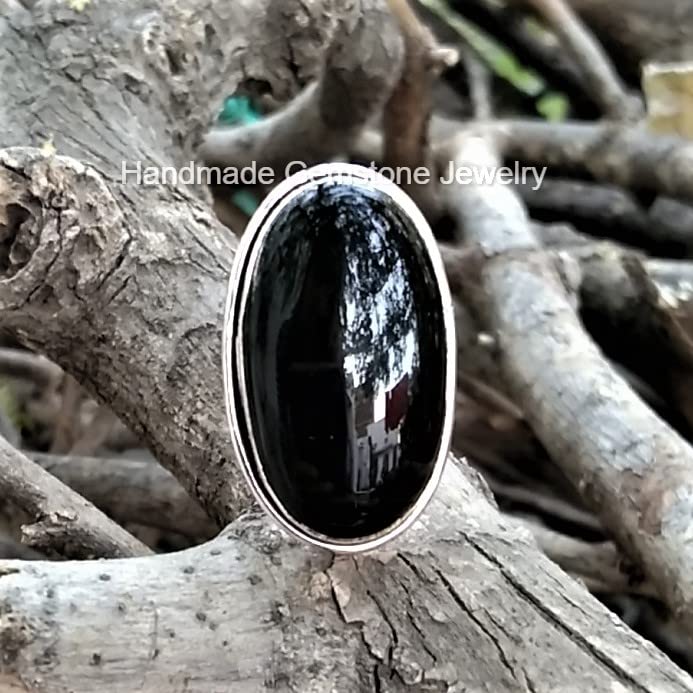 Natural Black Onyx Ring| Oval Shape Design| Handmade Split Band| Boho Style| Statement Black Gemstone| Big Stone| Trending | Black Onyx Jewelry
