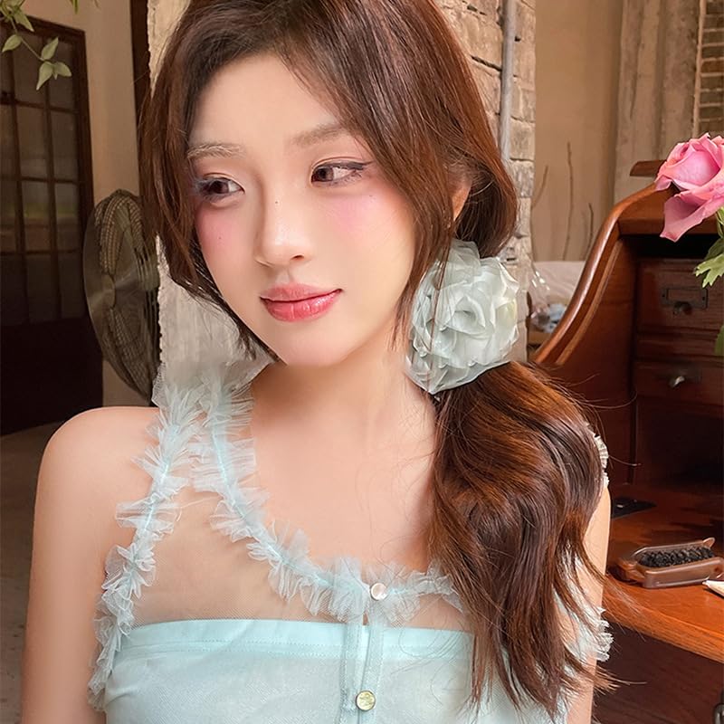 Large Chiffon Rose Flower Hair Claw Clips Boho Mesh Floral Hair Pins Barrettes Strong Hold Non-Slip Beach Vacation Hair Accessories for Women (Green Rose Flower Hair Clips) - color: Green Rose Flower Hair Clips