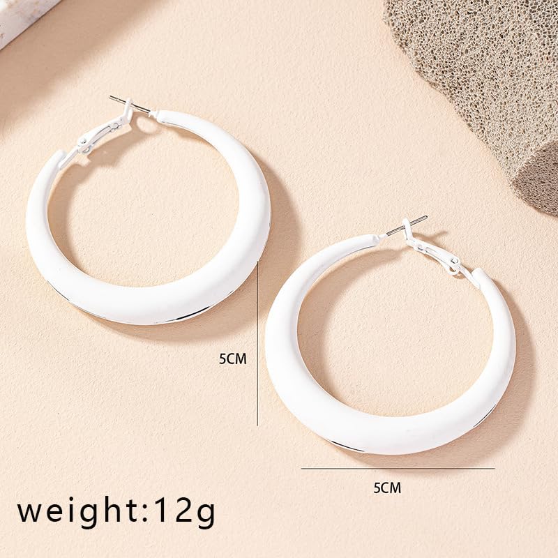 Colorful Large Hoop Earrings for Women Chunky Statement Earrings for Women White Black Red Leopard Hot Pink Earrings Big Hoops Vintage Neon 80s 90s Earrings Chunky Jewelry - style: White