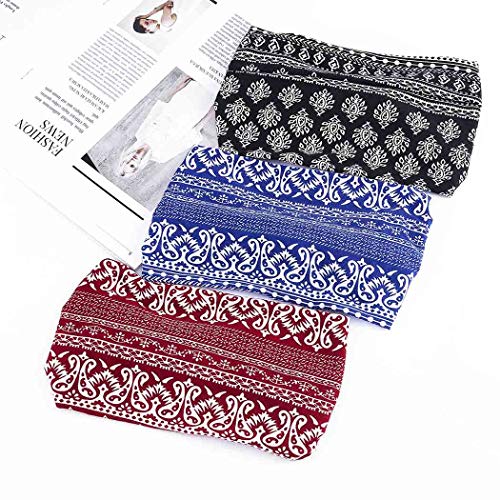 Bohend Boho Headbands for Women, Classic African Print, 3 Pack, Yoga Sports Hair Accessories, Navy Blue, Black, Burgundy
