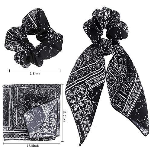 Hair Scarf Ties Ponytail with 6PCS Scarf-Scrunchies, Paisley Flower Printing, Chiffon Material, for Women Girls, Hair Accessories - color: MO10A