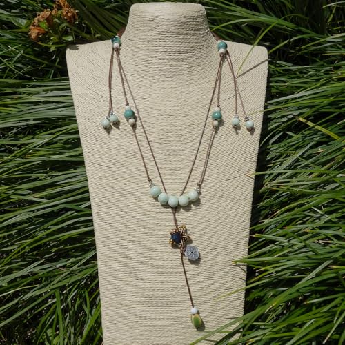 Boho Style Colorful Ceramic Bead Strand Necklace Adjustable Bohemian Jewelry Gift for Women, Fashion Clothing Matching Necklace - color: Green
