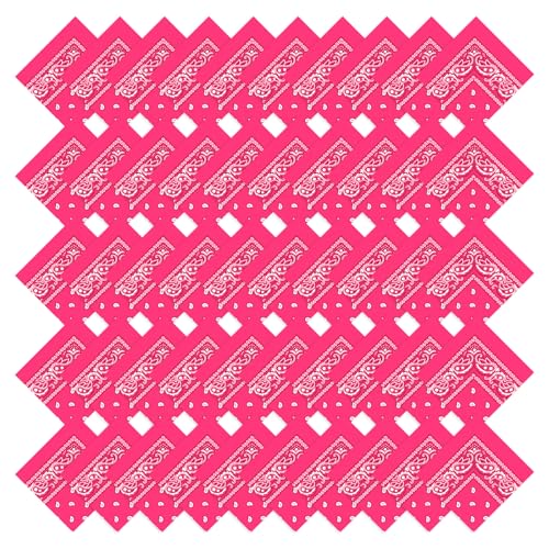 50 Pcs Bandanas Bulk Large Bandana Headband Paisley Cowboy Bandana Scarf Handkerchief for Women Men - color: Hot Pink