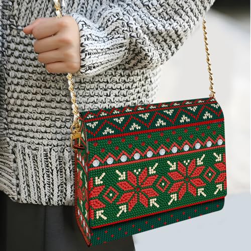 C'eitura Woven Pattern Wooden Clutch with Chain, DIY 5D Diamond Art Shoulder Bag, Boho Style Purse with Rhinestones, Unique Handbag Kit & Gift - color: SKB213