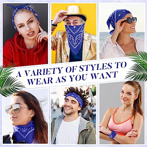 Handepo 150 Pcs Bandanas Bulk, Colorful Paisley Bandanas Unisex Head Wrap Scarf Cowboy Headband Handkerchief - color: Blue