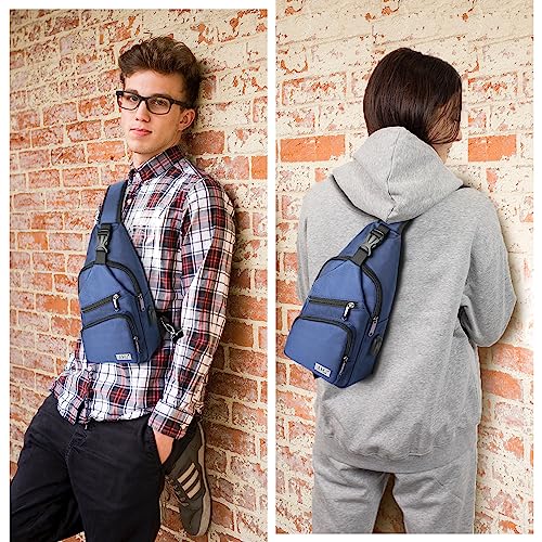 AMJ Crossbody Sling Bag Men Women, Casual Shoulder Backpack, Chest Daypack Satchel for Hiking Travel - color: Blue, size: Small