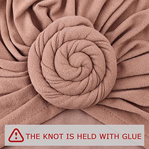 DRESHOW 5 Pack Knotted Headwraps for Women African Turban Pre-Knotted Beanie Headwraps Hair Covers - color: 5 Pack Donuts: Purple/Tan/Navy/Hemp Grey/Black