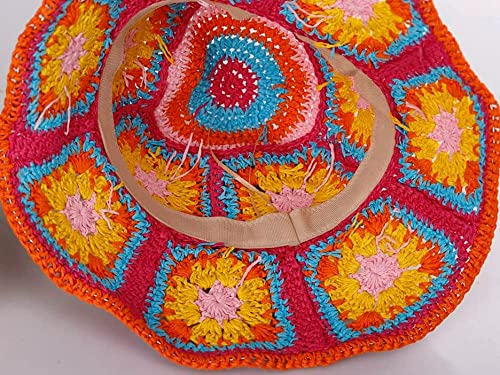 Women Straw Sun Hat Floral Woven Crochet Bucket Hat Y2k Aesthetic Accessories Beach Hat Hand Woven Boho Foldable Cap - color: Green