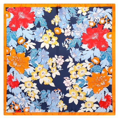 Stlvoll 27.5" Silk Neck Scarf of Women's Fashion Head Scarf Square Neck Satin Scarfs for Bag Hair Scarves Gift - color: Flower/Red/Orange/Black