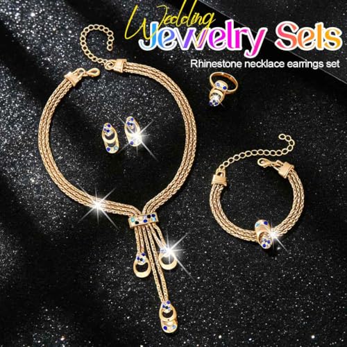 CLOACE Gold Necklace Set Colorful Necklaces and Bracelet Bridal Prom Wedding Jewelry Sets for Women