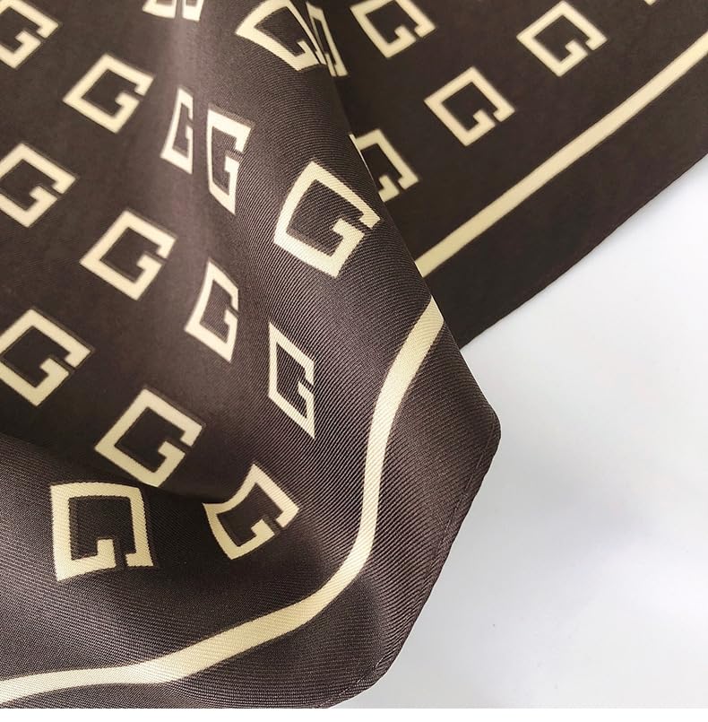 Women's Square Silk Like Head Scarf Large 35 inch Silk Feeling Hair Wrapping Satin Scarves for Sleeping Bandanas - color: A0018 Twill Dark Brown