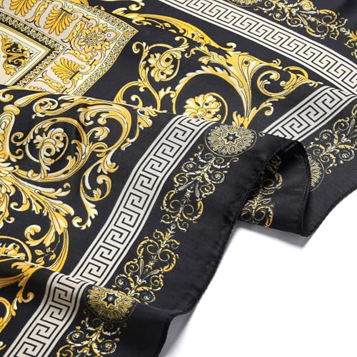 Stlvoll 27.5" Silk Neck Scarf of Women's Fashion Head Scarf Square Neck Satin Scarfs for Bag Hair Scarves Gift - color: Black/Gold
