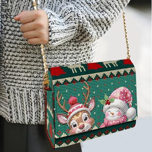 C'eitura Elk Diamond Art Wooden Clutch with Chain, DIY 5D Rhinestone Shoulder Bag, Rustic Nature Theme Purse, Unique Festival Gift - color: Skb215