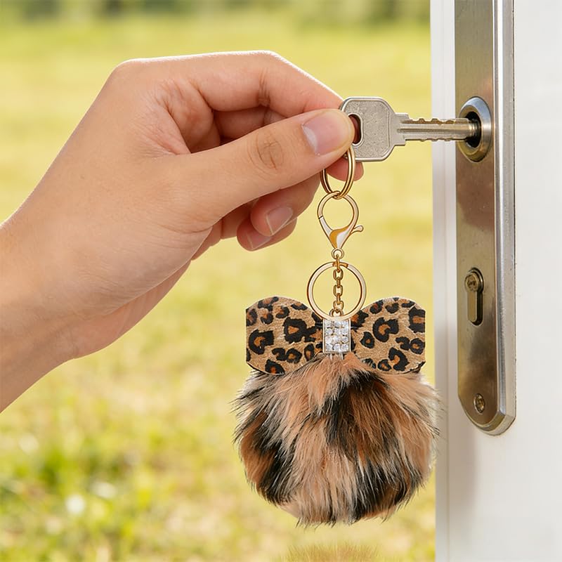 Leopard Faux Fur Keychain for Purse Charms for Handbags Leopard Plush Key Chain for Car Keys - color: Color 5