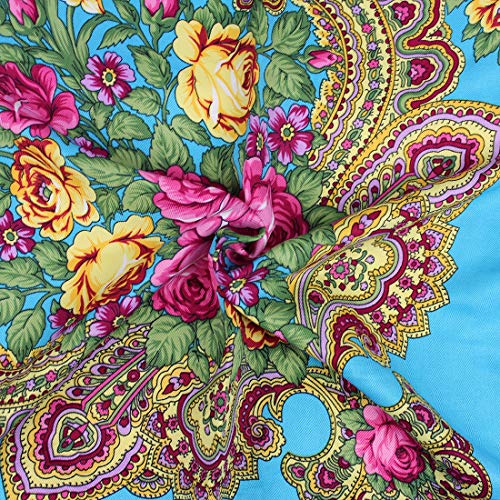 Gudessly Women's Traditional Scarf Wrap Tassel Fringes Neck Head Shawl Retro Scarf Floral Poncho Printing Square Cape 50inch - color: Sky Blue
