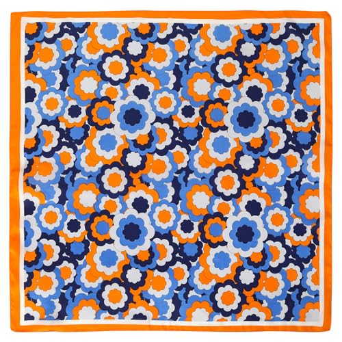 Stlvoll 27.5" Silk Neck Scarf of Women's Fashion Head Scarf Square Neck Satin Scarfs for Bag Hair Scarves Gift - color: Orange/Blue