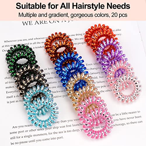 JessLab Spiral Hair Ties, 20 Pcs Traceless Phone Cord Hair Ties No Crease Spiral Bracelet Plastic Coil Ponytail Holders No-Damage Headband Hair Accessory for Girls Women Ladies Gift (Lustrous) - color: Lustrous