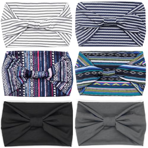 IVARYSS Wide Headbands for Women, Knotted Head Wraps Turbans, Large African Style Head Bands Hair Accessories, 6 Pack (Boho Set2) - color: Boho 2