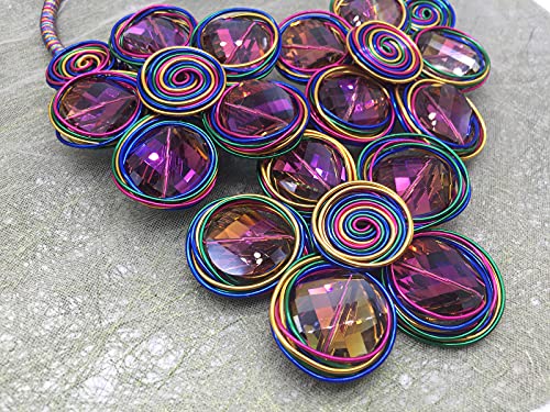 Statement Chunky Flower African Necklace For Women Tribal Fashion Costume Jewelry Earring Sets Unique Big Colorful Rhinestone Crystal Pendent Collar Choker Bib Handmade - color: three flowers colorful