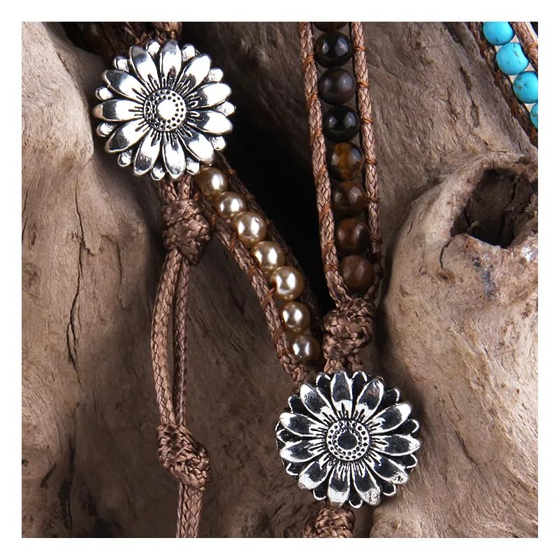 Women Wrap Bracelet Boho Natural Jasper Crystal Stone Beads Strand Bracelets - color: Gray