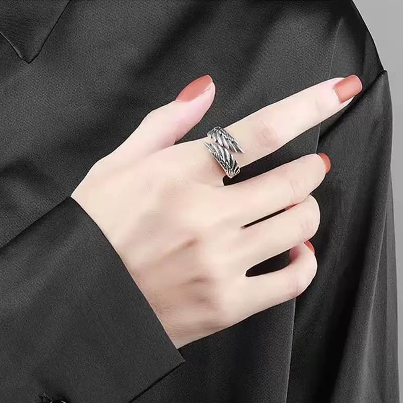 Retro Angel Wing Ring Adjustable Feather Silver Gold Antique Jewelry for Women Men Dainty Wrap Open Thumb Rings for Women Open Punk Birthday Gift Friendship - style: Angel Wing Silver Ring