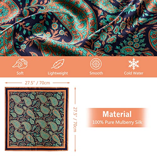 Stlvoll 100% Silk Head Scarf for Women - 27" Hair Scarves Satin Bandanas Square for Night Sleeping with Gift Packed - color: Green/Khaki/Black
