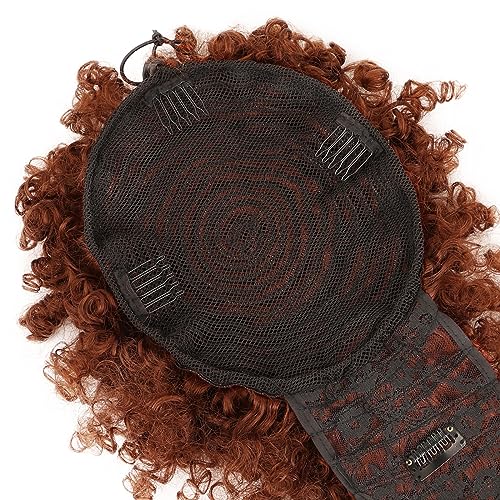 Drawstring Ponytail with Bangs - Afro Puff Extensions for Women, Short Curly Clip in Wrap Updo Hairpiece (350#) - color: 350#