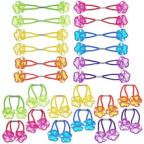 EXPRESSIONS Hairband 24-Piece Rose Twin Bead Ponytail Hair Elastics, Girls Value Pack | Fun Colorful Hair Ties & Accessories for Girls, Kids & Toddlers. No-Slip Hold. Cute Bobble Hair Bands - color: Rose