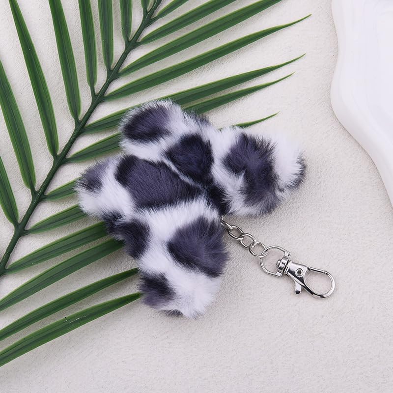Leopard Faux Fur Keychain for Purse Charms for Handbags Leopard Plush Key Chain for Car Keys - color: Color 11