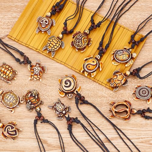 ANATTASOUL Yin Yang Turtle Necklace 15 Pcs Adjustable Sea Turtle Skull Necklace Ocean Resin Antique Jewelry with Evil Eye Pattern for Women Anniversary Party Birthday Gifts Goldenrod