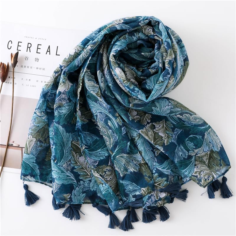 WaJuemy Travel Boho Scarf for Women Casual Lightweight Pashmina Scarves Fashion Multicolor Shawl Wraps with Fringed Beads - color: 03a Teal