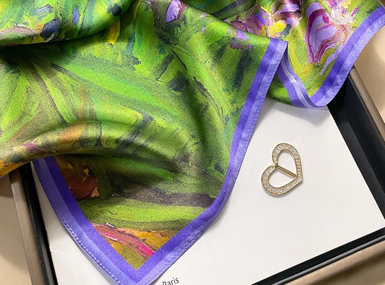 MEISEE 100% Pure Mulberry Silk Scarf 21" Square Scarf Neckerchief Headscarf Breathable Lightweight for Women Gift Packed - color: M3 Green+purple