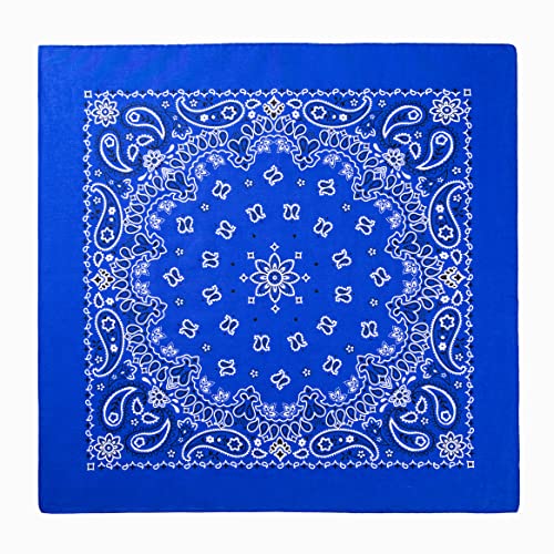 Gift Packaging Bandana for Men Women - 100% Cotton, Paisley, 22x22 In, 1 Pack - Large Bandanna Handkerchief Cowboy Hanky - color: Royal Blue