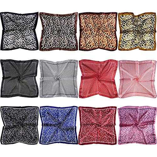 12 Set Mixed Designs Small Square Satin Womens Neck Head Scarf Scarves Bundle - color: Set D