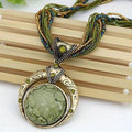 1PC Vintage Green Stone Multi-Strand Boho Necklace, Ethnic Beaded Fringe Neck Jewelry (Green)