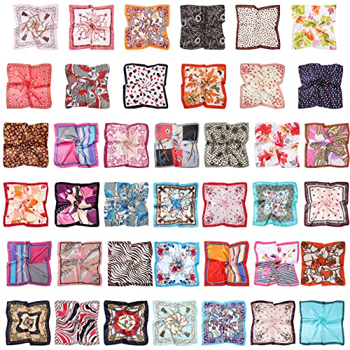 Handepo 40 Pieces Women Head Scarf Satin Square Silk Feeling Mixed Color Hair Neck Head Scarf Set, 19.69 Inch - style: Classic